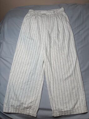 Banana Republic Women’s Natural Cream Black Linen Wide Leg Pants Size 12P
